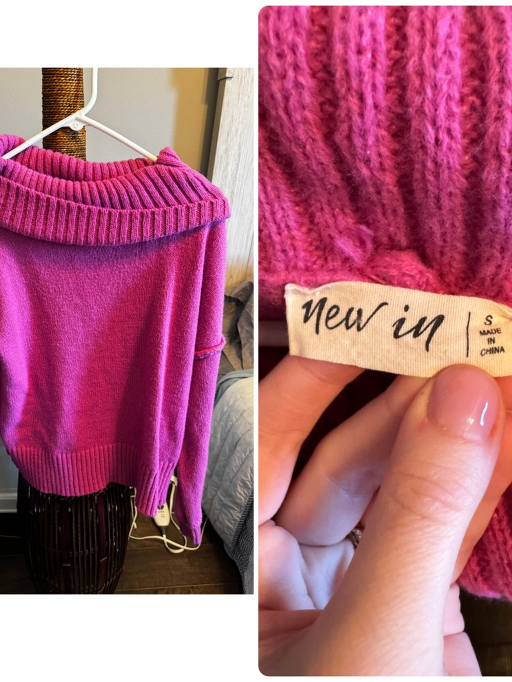 Fuchsia turtle neck Rib-Trim Sweater - S